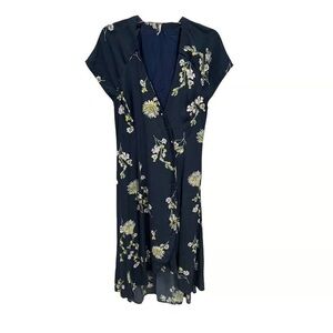 Anthropologie Navy Floral Wrap Midi Dress